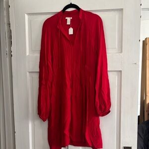 Bright Red V-Neck Tunic with Tassel Detail